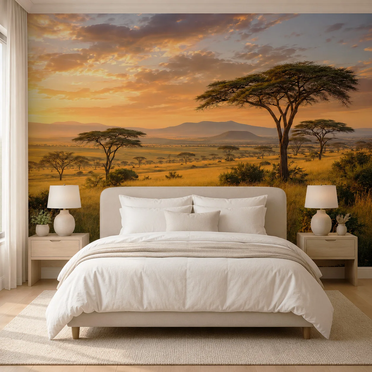 Custom African Savanna Sunset Wallpaper Mural Acacia Tree Landscape Living Room Wall Decor Non Self Adhesive Requires Glue