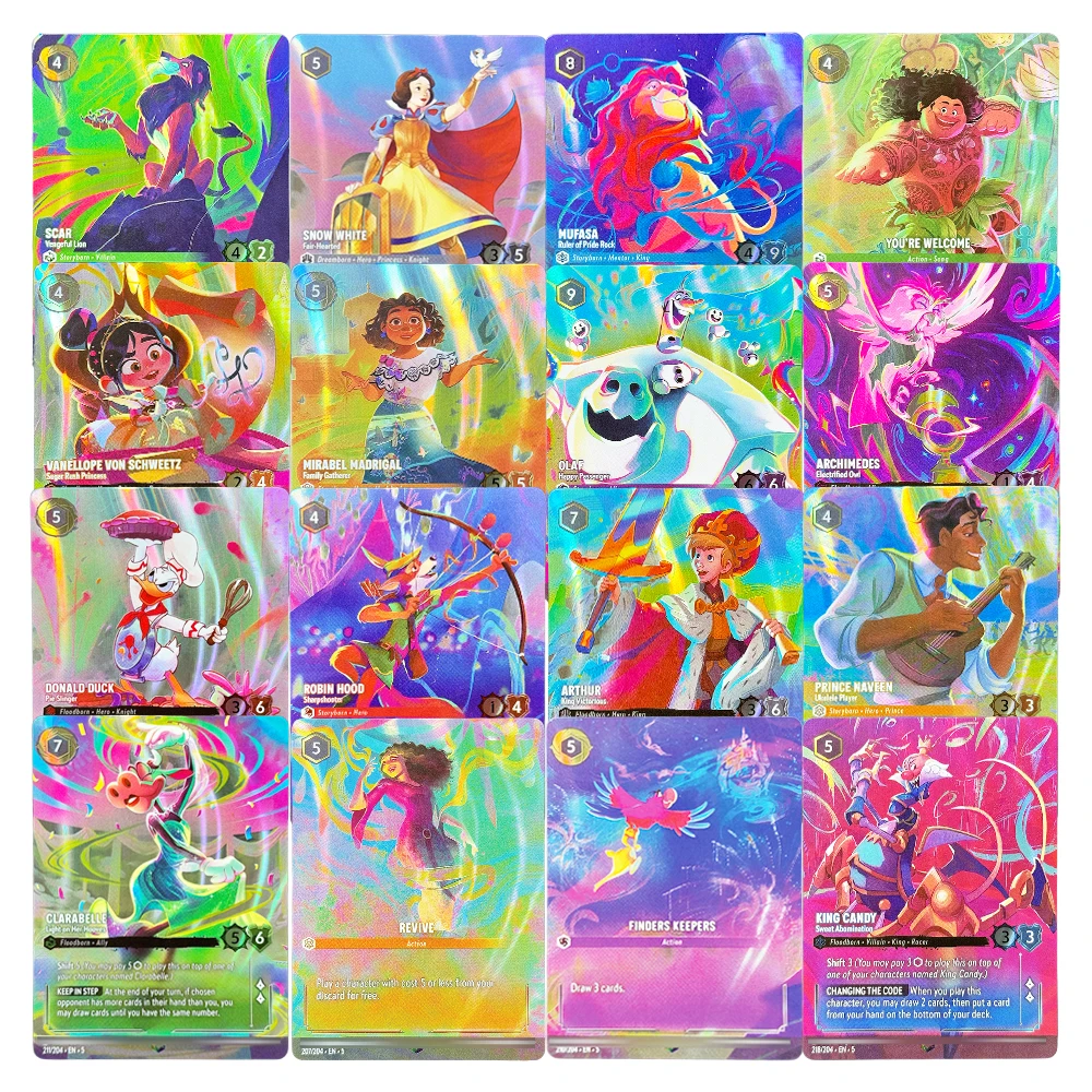 

Lorcana Enchanted Proxy EN Cards Chapter 5, Shimmering Skies Prince Naveen/Revive/Archimedes/Olaf/Finders Keepers/Clarabelle