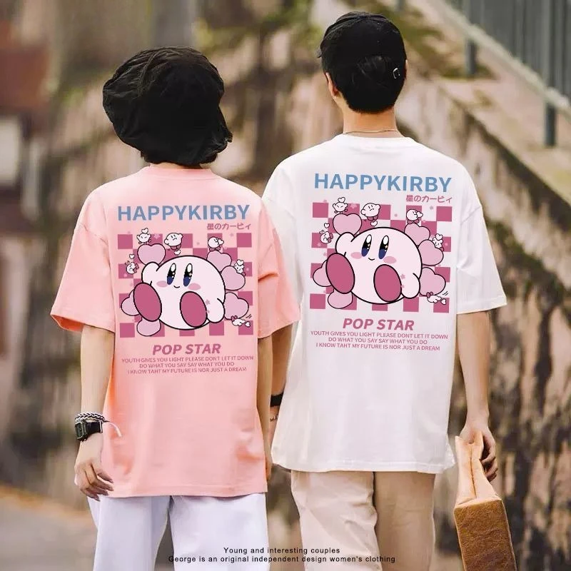Pure Cotton Children's T-shirts for Men and Women, Cute Spring and Summer Cartoon, Japanese Star Kirby, Caring Loose Student Top