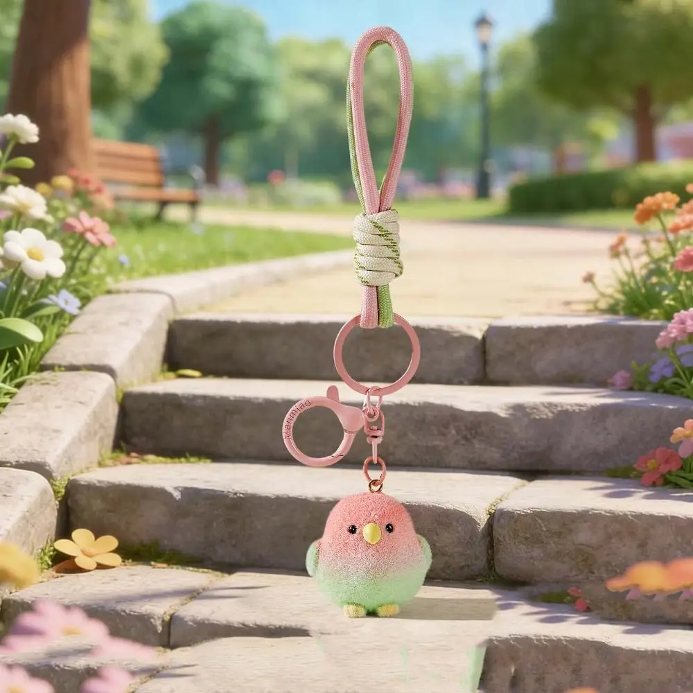 Hanging String Flocked Bird Pendant Keychain Knitted Hand Rope Flocking Bird Keychain Flocked Design Cute Pendant
