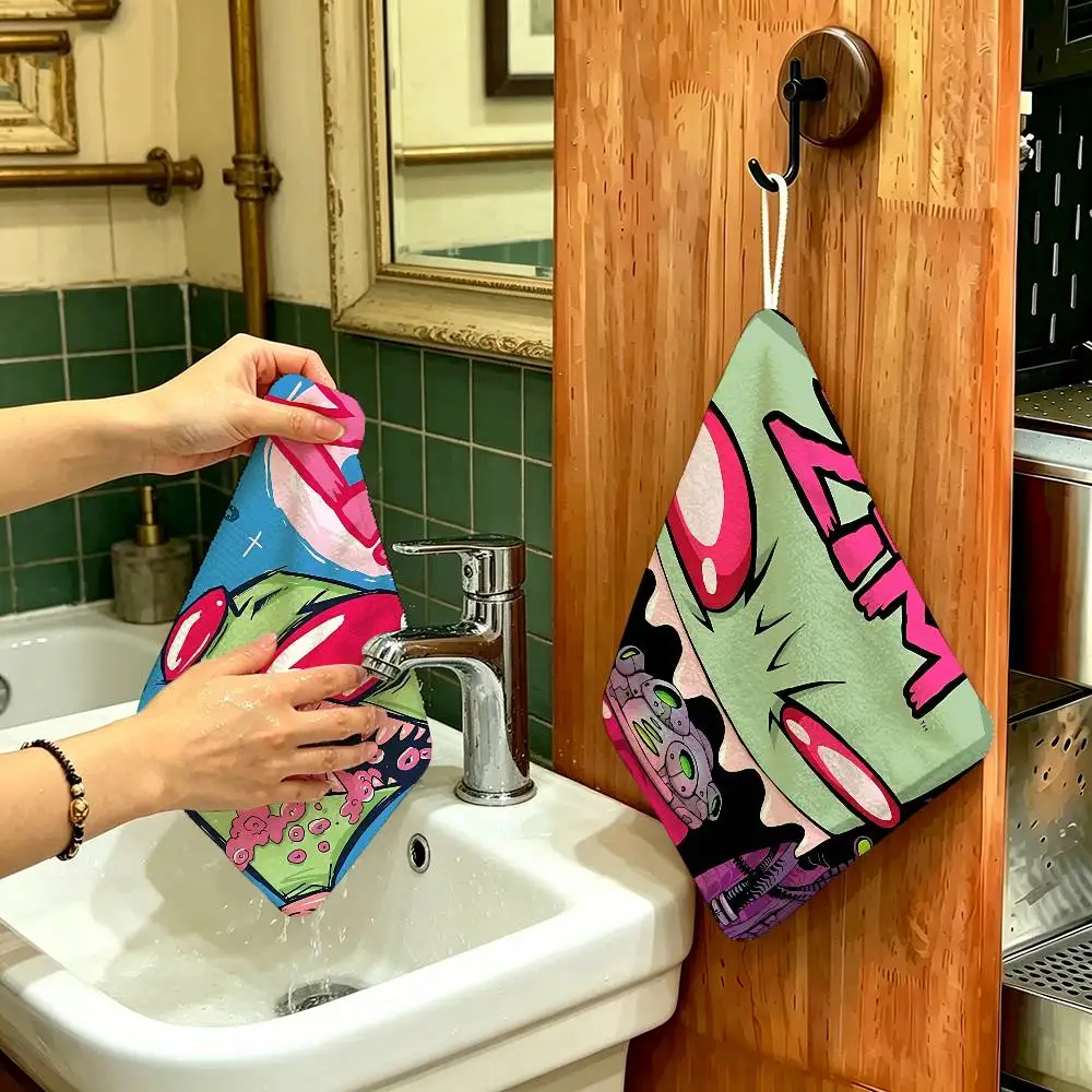 Classic Comedy I-Invader Z-Zim Polyester Cotton Hanging Kitchen Towel, Soft Hand Wiping Towel, Reusable for Kitchen Bathroom