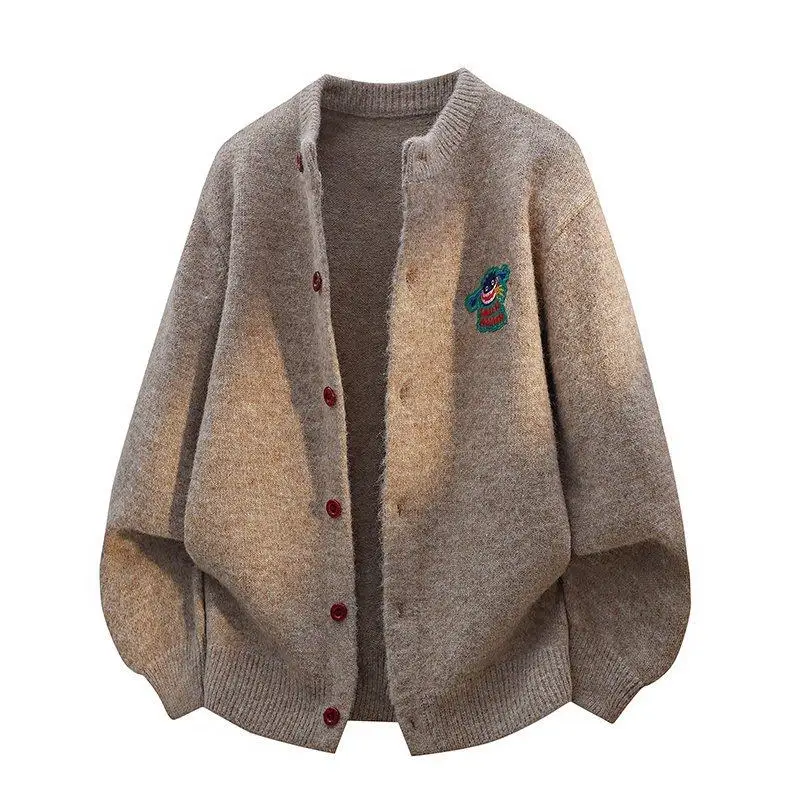 

Весенний модный вязаный кардиган с длинными рукавами для мужчин, повседневный, для работы, с вышивкой, простой, молодежный, из полиэфирного волокна