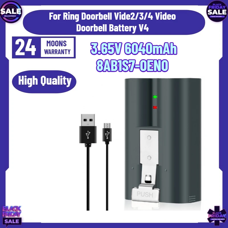 SWZY 3.65V 6040mAh 8AB1S7-0EN0 for Ring Doorbell Vide2/3/4 Video Doorbell Battery V4 Rechargeable Lithium Battery