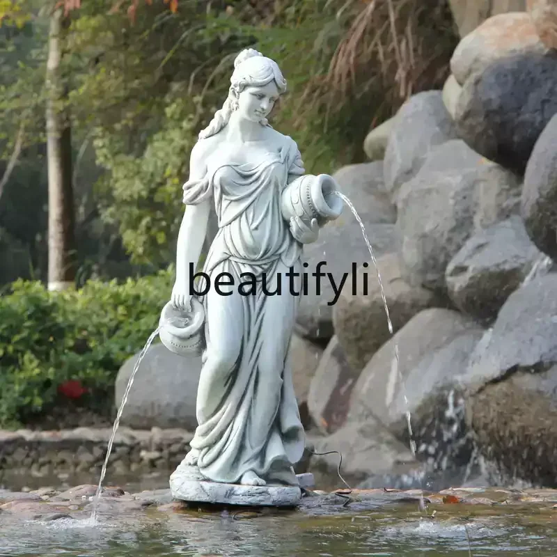 European fountain flowing water figure sculpture