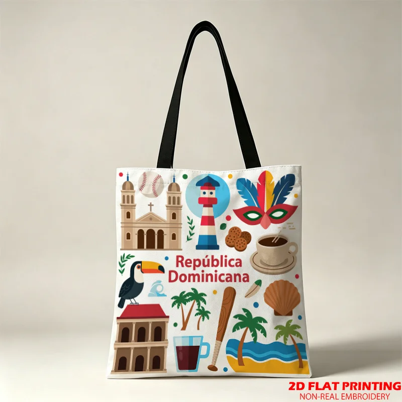 Colorful Tropical Dominican Republic Tote Bag Printed Tote Bag for Casual Travel Beach Use Large Capacity Reusable Shoulder Bags