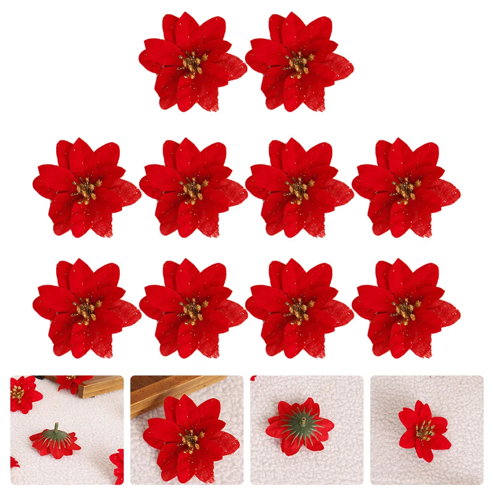 10 PCS Flores Artificiais Natal Casa Simulação de Natal para Guirlandas A Decoração Falsa Criança Vermelha