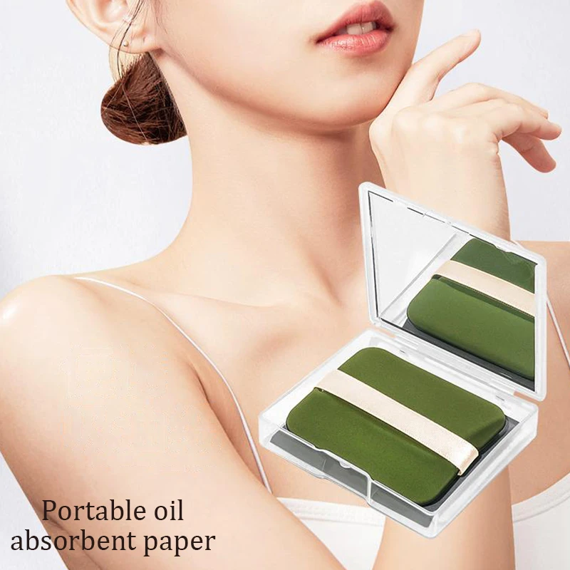 Bamboo Charcoal Blotting Papers With Mirror Makeup Puff Refreshing Portables Oil Control Tool Kit Facial Oil Absorbing Care