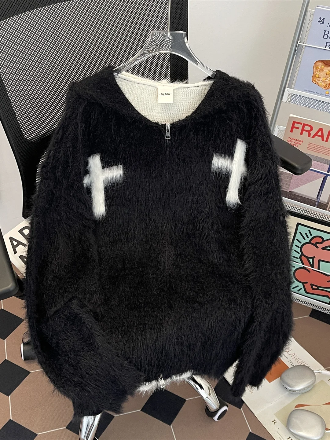

Men's Lazy Sle Knitted Sweater Coat with Hat Autumn Winter Faion Casual Loose Fit Long Sve Water Rabbit Fur Cardigan