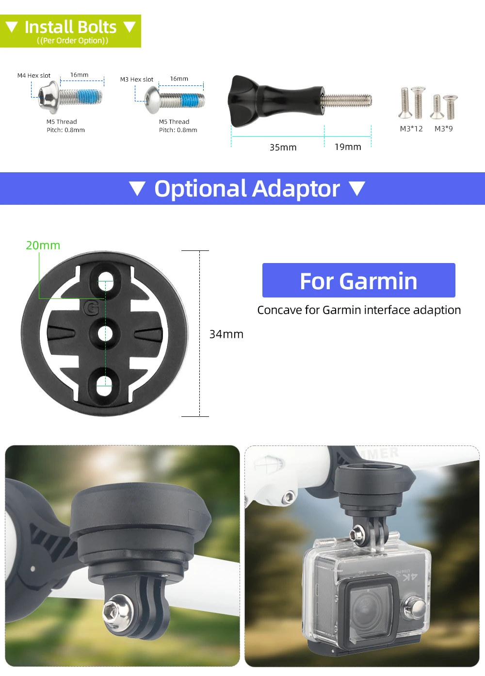 Deemount Fahrradcomputer-Halterung mit Schaltfunktion und Garmin-Konkavanschluss, Optional mit Schnellverschluss-Gopro-Halterung – Detail 14
