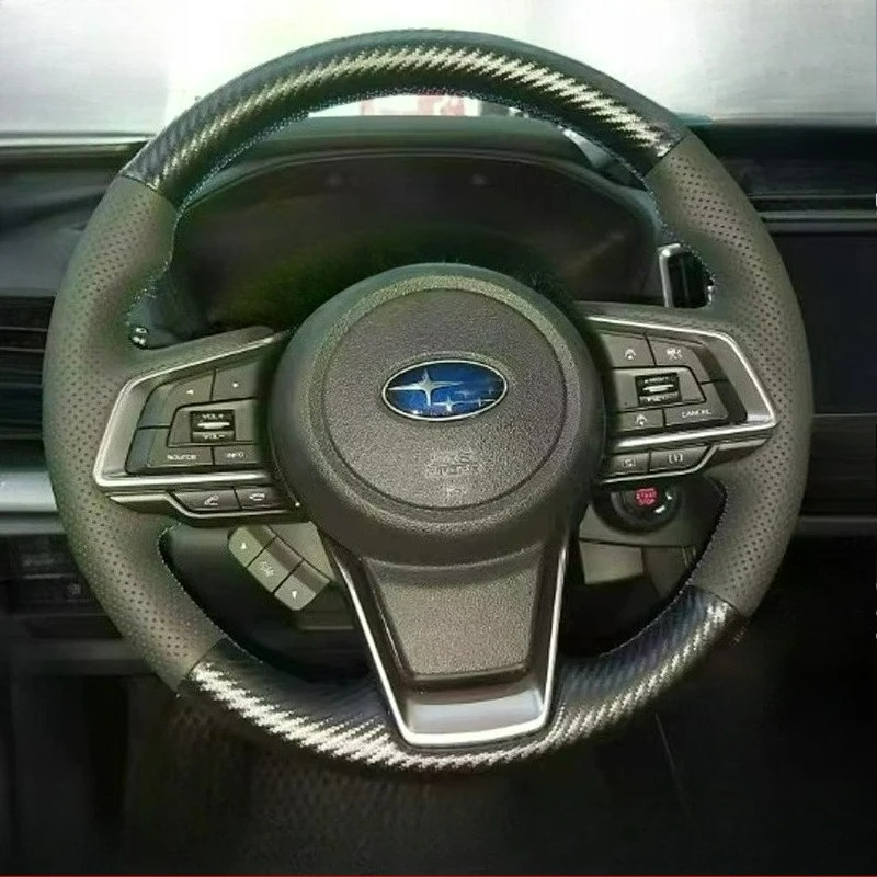 Hand-stitched renovation suede black red Carbon fiber car steering wheel cover For Subaru Forester Outback Legacy LEVORG