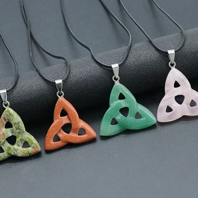 Natural Stone Pendants Crystal Agates Hollow Necklace Pendant for Jewelry Making DIY necklace Triangle Shape Reiki Healing Gifts