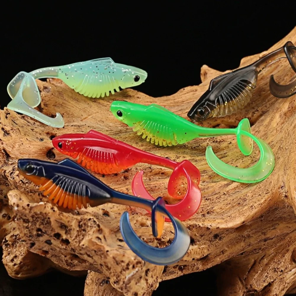 10PCS PVC Fishing Soft Lures 6.0cm 1.9g Wobbler Two Strokes T Tail Thread Belly Soft Worm Fishing Lure Floating Minnow Baits