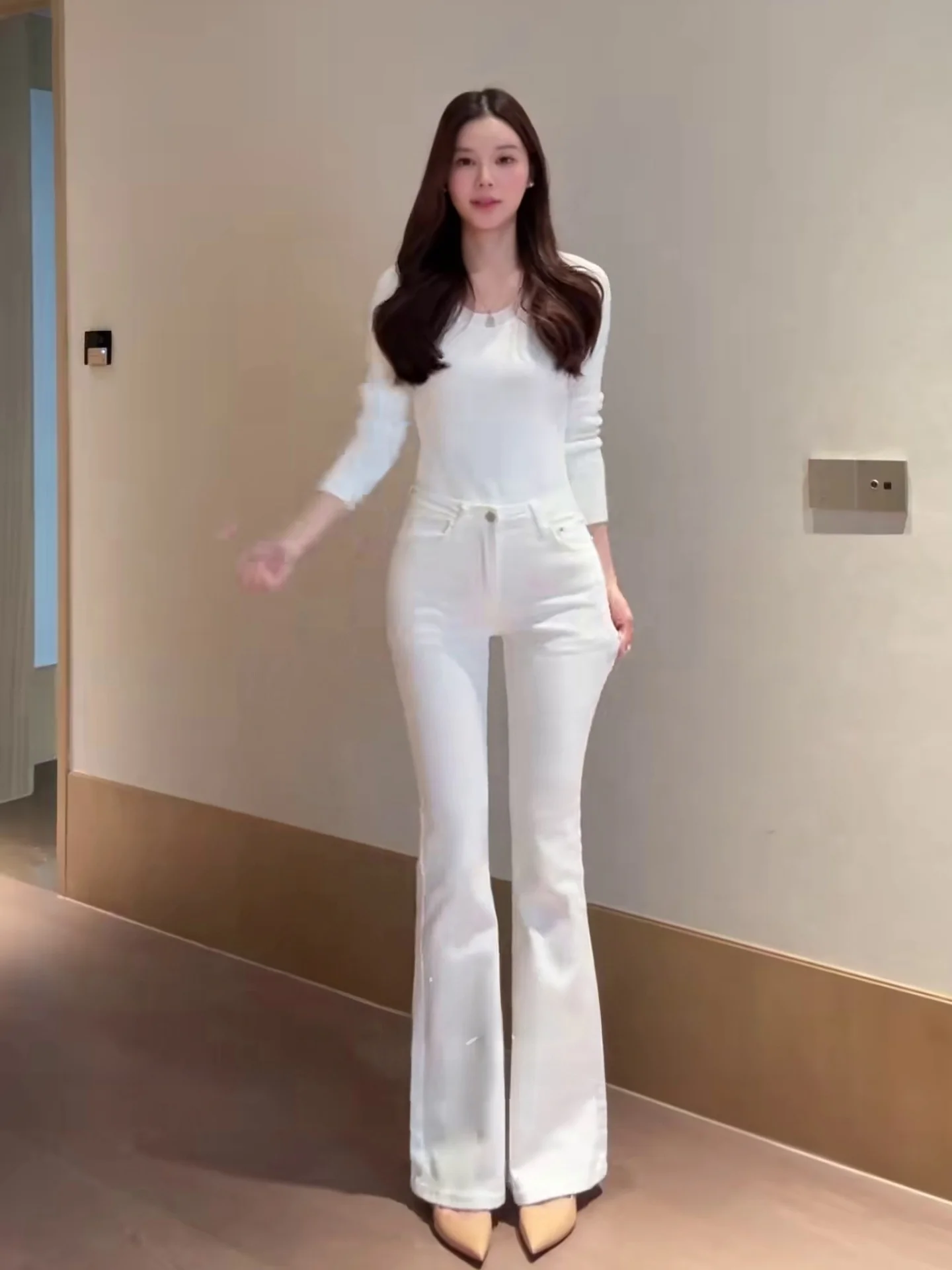 

High Waist Flared Jeans Women's Elastic Slimming Bootcut Denim Pants Korean Sle Cotton Stretch Autumn Winter Faion