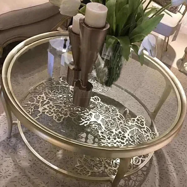 American solid wood light luxury simple Internet celebrity living room stainless steel hollow coffee table modern rose