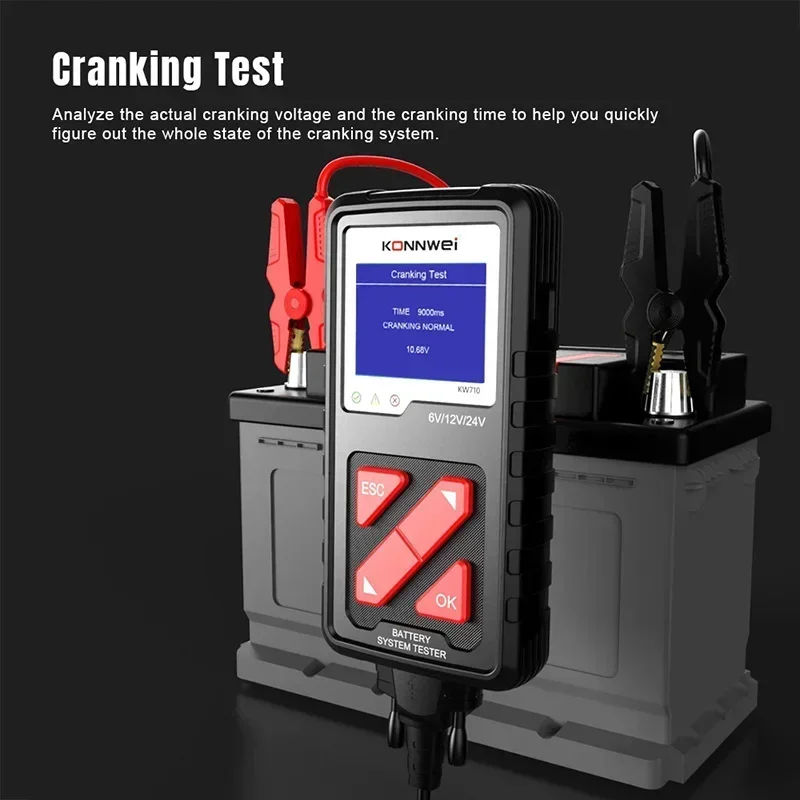 KONNWEI KW710 Motorcycle Car Truck Battery Tester 6V 12V 24V Battery Analyzer 2000 CCA Charging Cranking Test Tools for The Car