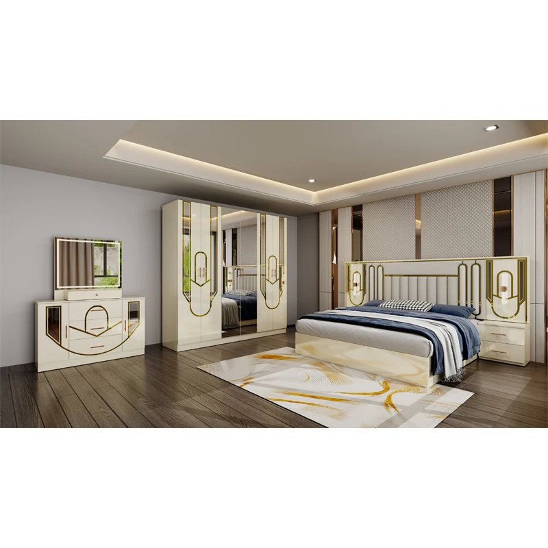 Deluxe Full Bedroom Set Solid Wood Double King Bed Bedroom Home Storage Full Wood Frame Bedroom Furniture Set