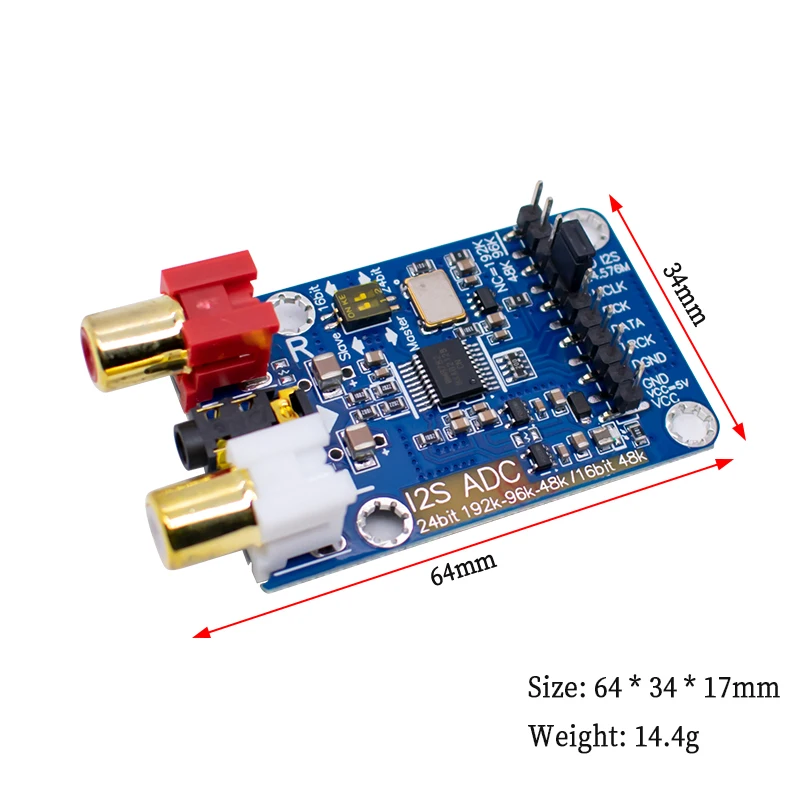 I2S ADC Audio I2S Capture Card Module Master-Slave Mode Development Board 24BIT 192K 96K 48K