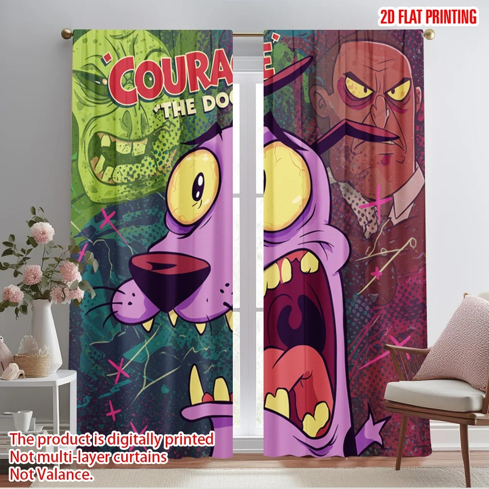 

2pcs 2D flat printing Window Drapes Courage The Dog Polyester Without Electricity All Season Party & Holiday Decor Use for