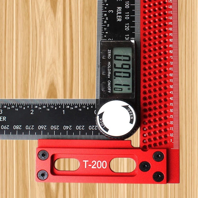 1 Piece 200MM Precision Scale Ruler L-Type Hole Ruler Red Aluminum Alloy Woodworking Scribing Mark Line Gauge