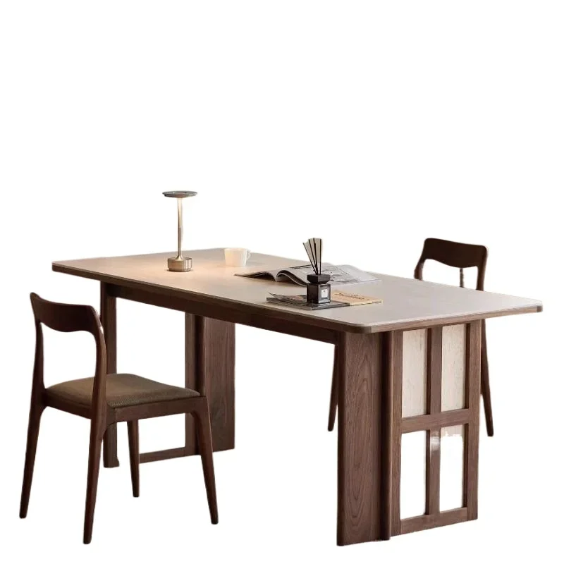 

North American black walnut travertine rock slab dining table rectangular modern simple household small apartment dining table