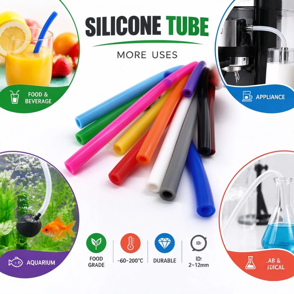 Heat Resistant Colorful Food Grade Silicone Tube ID 2 3 4 5 6 8 10 12mm Silicone Hose Odorless Anti-Ageing Soft Drink Water Hose