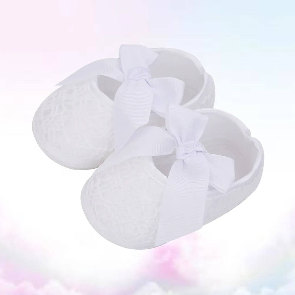 

1 Pair Baby Princess Shoes 0-1 Size 12 White Crib Shoes For Newborn Girls Lace Bow Design Soft Sole Infant Girl Footwear Gift
