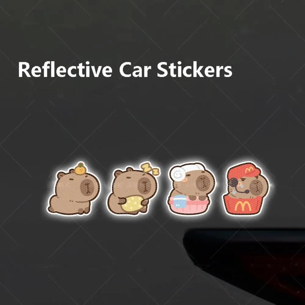 4pcs Capybara Reflective Car Stickers Body Scratches Blocking Reflective Tape Personalised Decals Motorcycle Bike Stickers