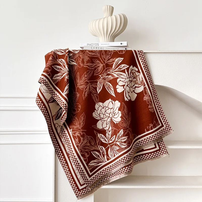 

Women's autumn and winter warm floral color-blocking scarf, versatile unisex couple's style Korean plaid high-end neck warmer