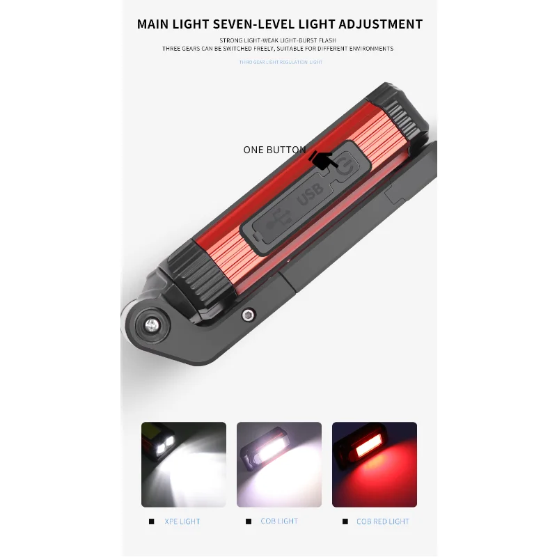 COB كشاف ضوء إصلاح السيارات LED ضوء العمل USB شحن مع بنك الطاقة المغناطيسي القابل للطي مصباح قوي متعدد الوظائف (1 حزمة)