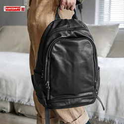 Genuine Leather Men's Backpack Shoulders Laptop Bag Cowhide Fashion Leisure Large Capacity Computer Travel Backpacks 2024 New