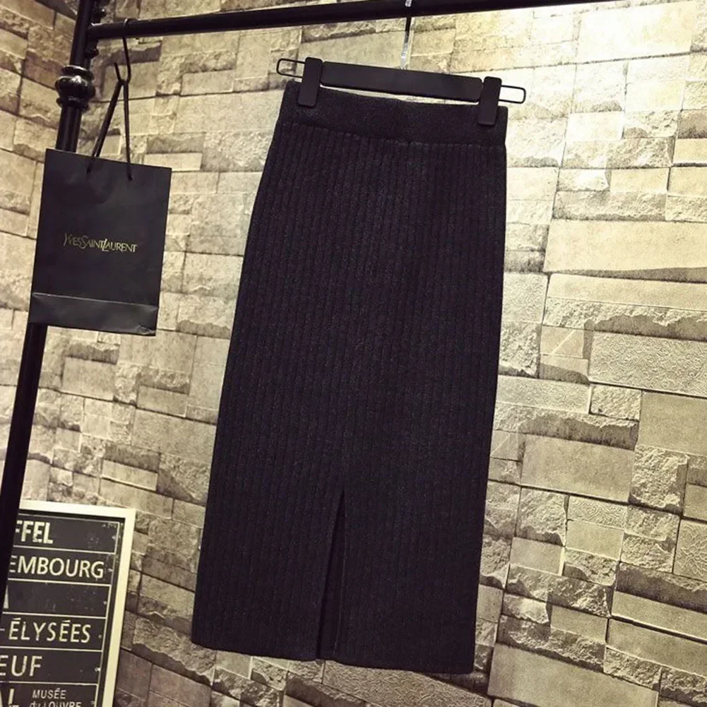 

Holiday Event Knitted Skirt Hip Covering Skirt Black Knitted Women Skirt Brand New Condition Casual Style Cotton Fabric