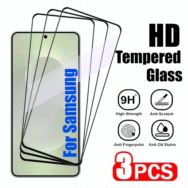 

3 шт., закаленное стекло с полным покрытием для Samsung Galaxy S25 S24 S23 Ultra S22 S21 Plus S23 S24 FE Note 20 10 HD, прозрачная защитная пленка для экрана