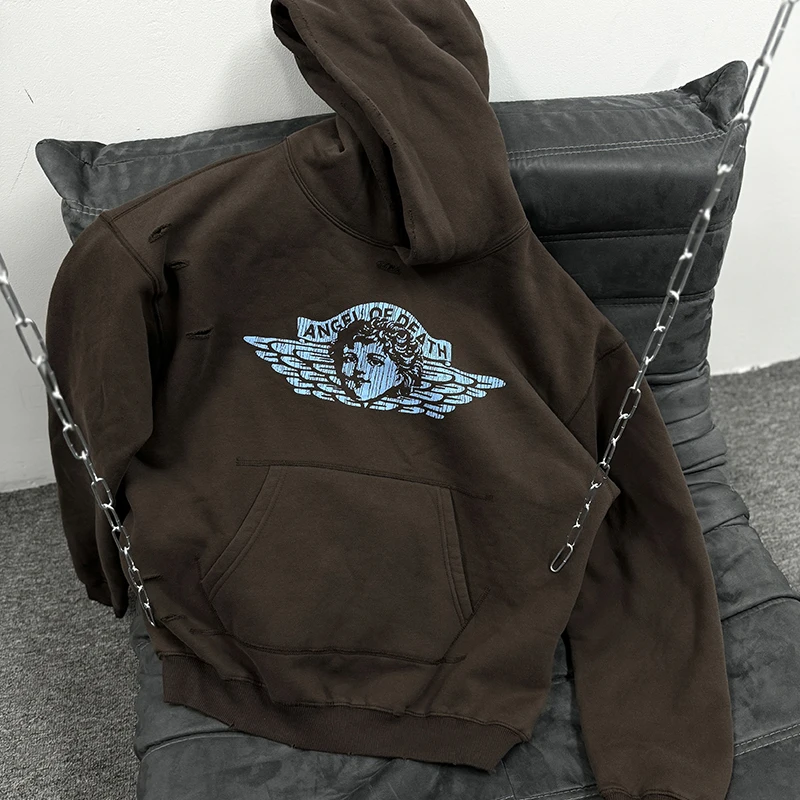 

2025 Autumn Winter Brown Saint Tear Apart The Little Angel Print Hooded Men Women Hoodie Cotton Pullover