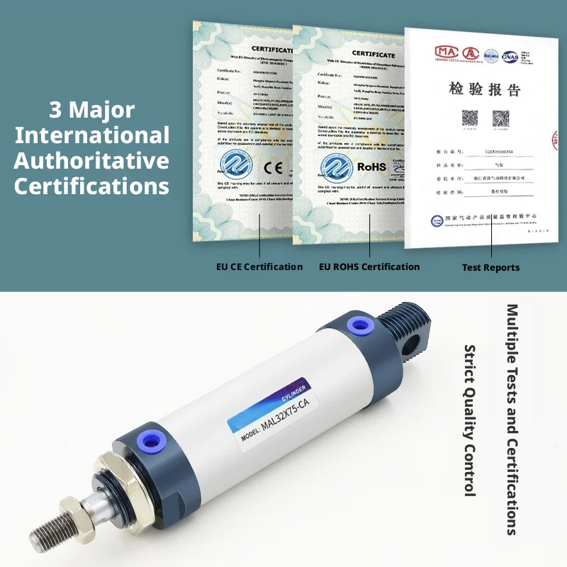 MAL Mini Pneumatic Cylinder – Hard-Anodized Al, Ground Rod, 902M Cycles, 20–40mm Bore, for Compact Automation