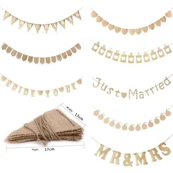 Mr Mrs Love heart Vintage Wedding Banner Jute Bunting Photo Props Marry Rustic Garland Flag Party Wedding Decoration 4