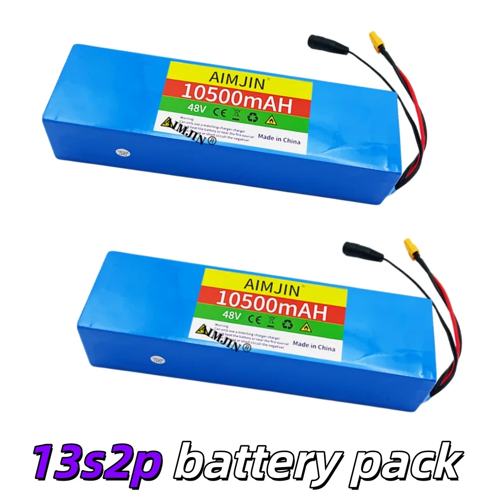 New 48V 10.5Ah 13S2P 18650 Lithium Battery Pack, High-Power Built-In BMS, Suitable for 250W 500W Bike Motorcycle Vehicle DIY.