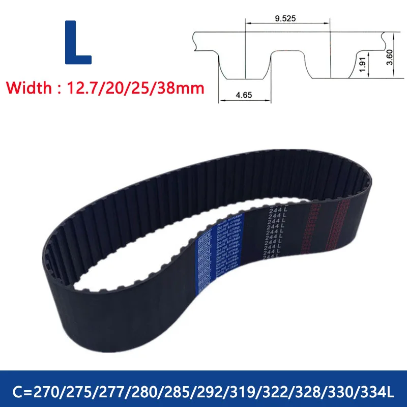 1PCS L Timing Belt 270/275/277/280/285/292/319/322/328/330/334L Width 12.7 20 25 38mm Rubber Closed Loop Synchronous Belt