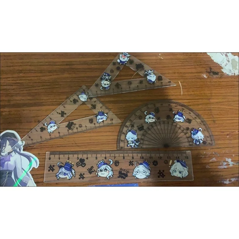 4Pcs/Set Game Cartoon Drawing Ruler Measurement Geometry Triangle Ruler Straightedge Protractor Focalors Furina de Fontaine Gift