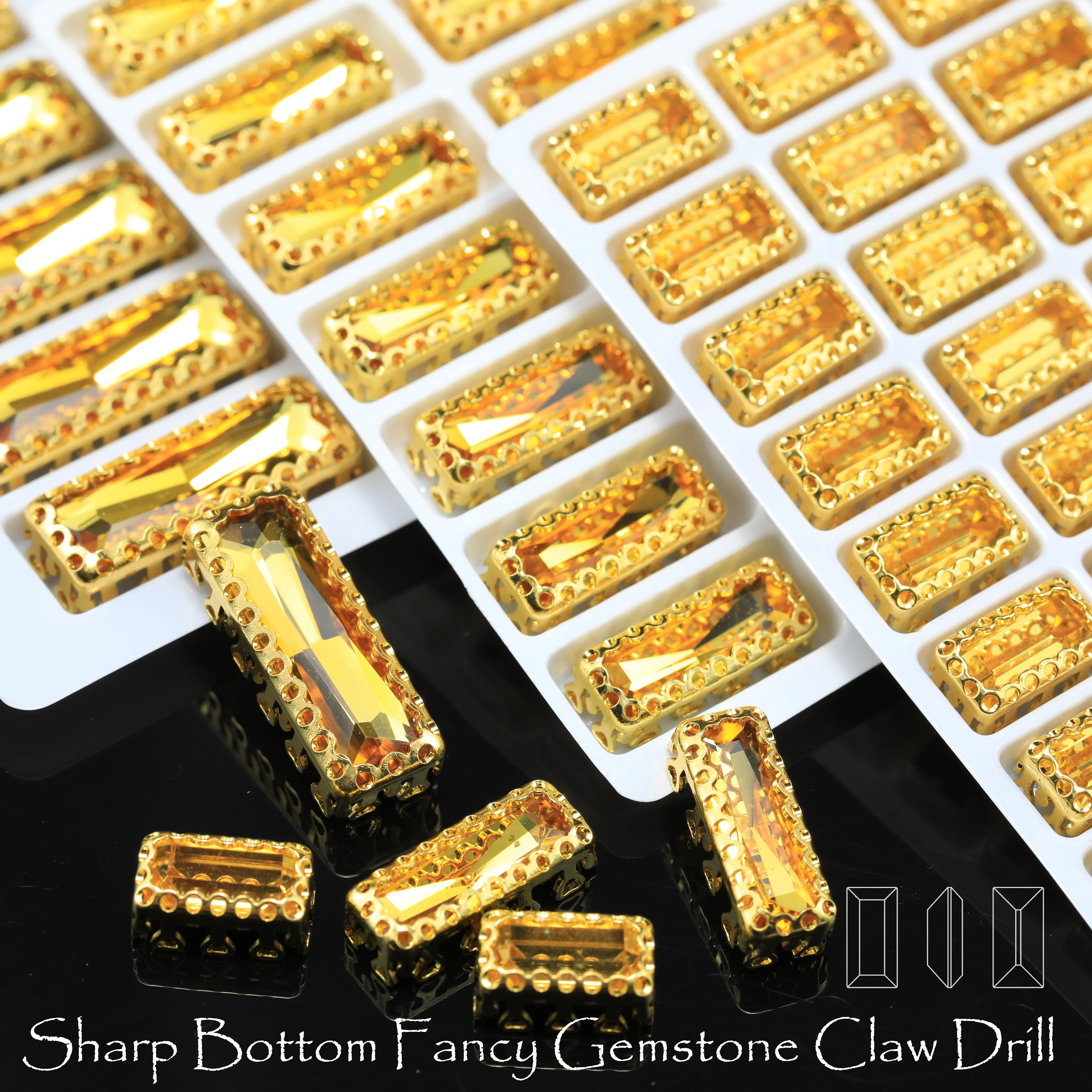Glitzernde Strasssteine, Baguette-Glaskristalle, bunte Krallenfassung zum Aufnähen für Nageldesign, DIY-Handarbeiten, Bekleidungszubehör – Detail 1