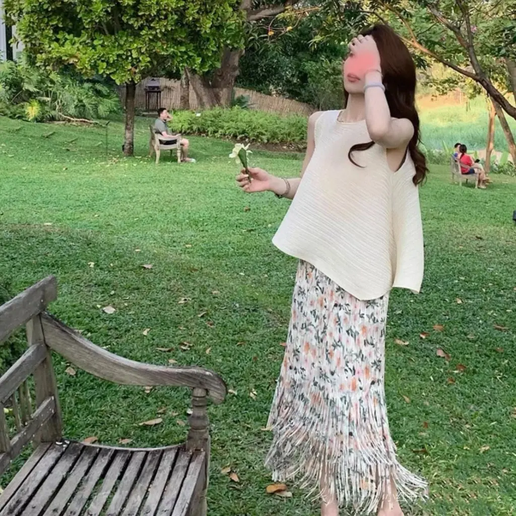 

Miyake High-End Elegant Pleated Tassel Skirt Spring Wear Lazy Style New