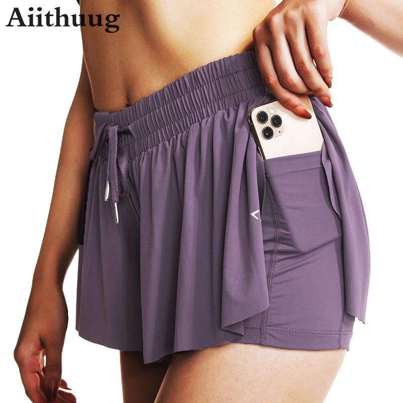 

Aiithuug Side Pocket Drawstring Yoga Pants 2 In 1 Women's Slim Fit Pilates Athletic Fitness Shorts Fast Drying Printed Leggings