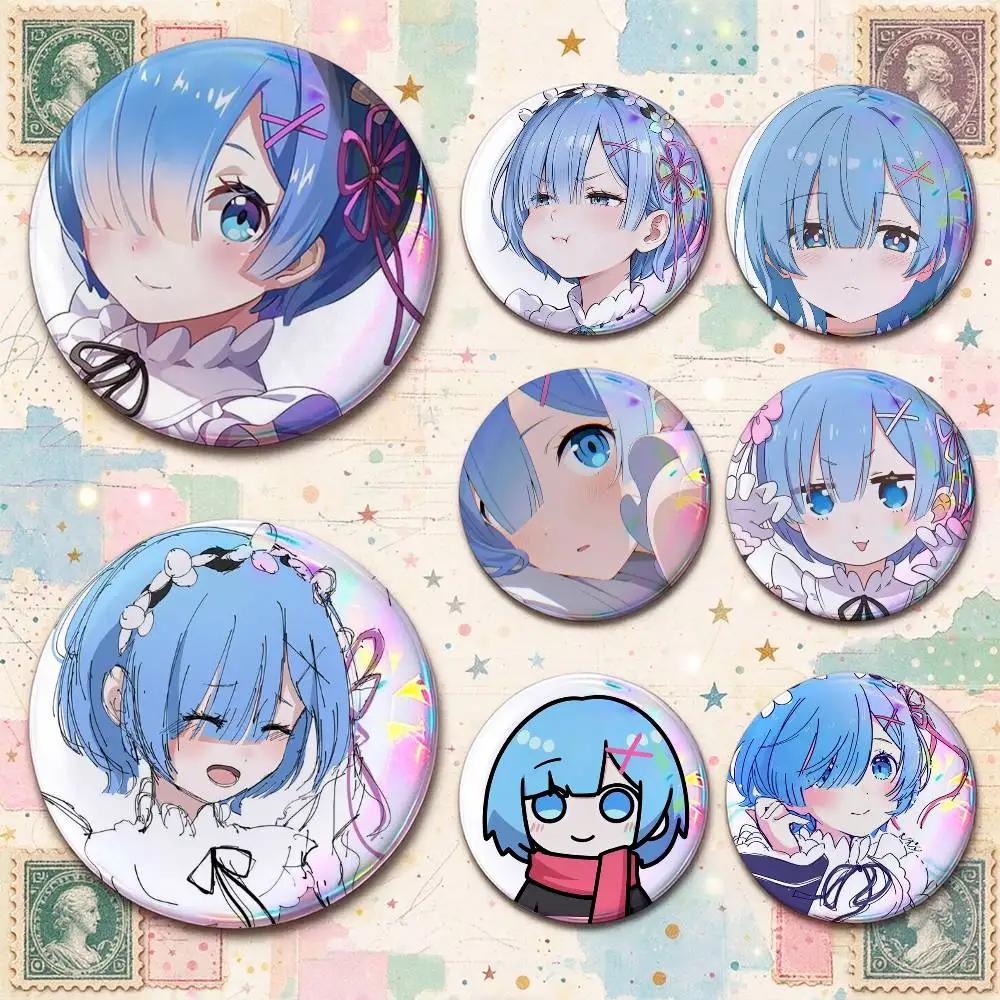 Rem Re Zero Enamel Pin Tinplate Round Brooch Cosplay Nijigen Otaku Culture Badge 25mm 32mm 44mm 58mm