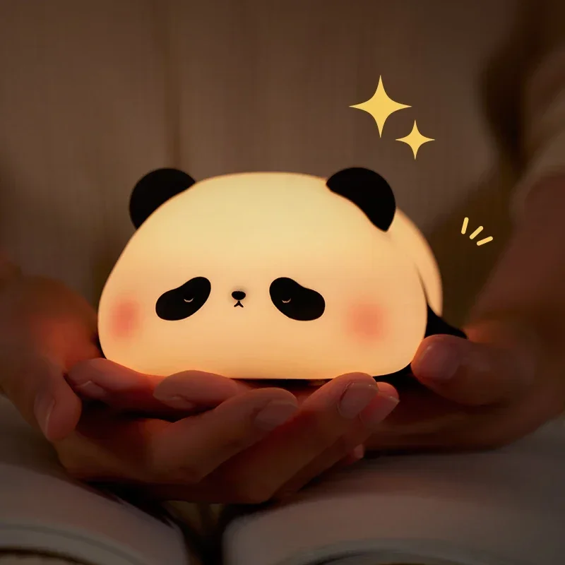 Cute Panda Pat Night Light Desktop Decoration Cartoon Birthday Gift Silicone Sleep Lamps Bedroom Ambient Lights USB Timing Lamps