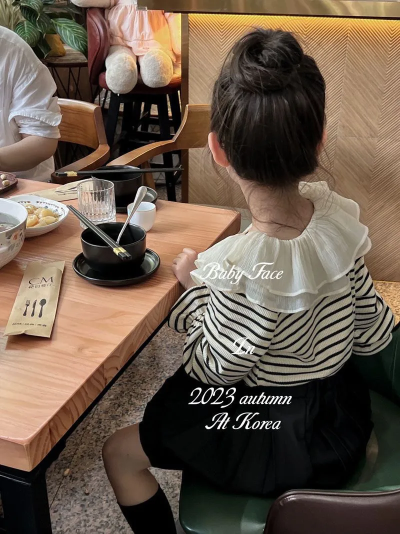 Girls' base shirt Spring and Autumn new style children's lotus leaf collar casual striped long sleeved shirt