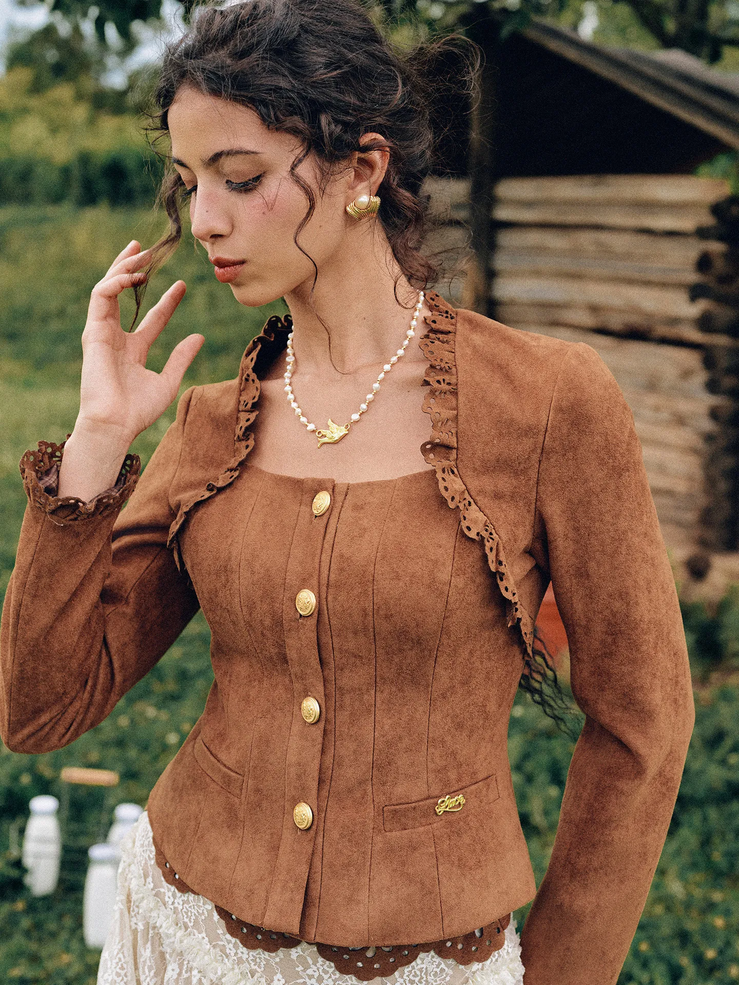78-101cm Bust Autumn Short Coats Women French Vintage Cropped Suede Jackets - Elegant Slim-Fit Single-Breasted Long Sleeve Coats