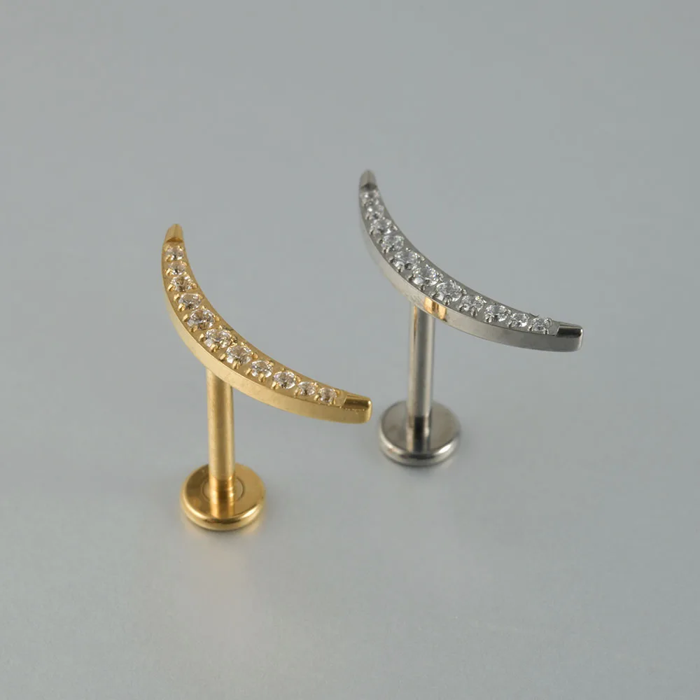 G23 Solid Titanium CZ Flower Moon Cartilage Earring