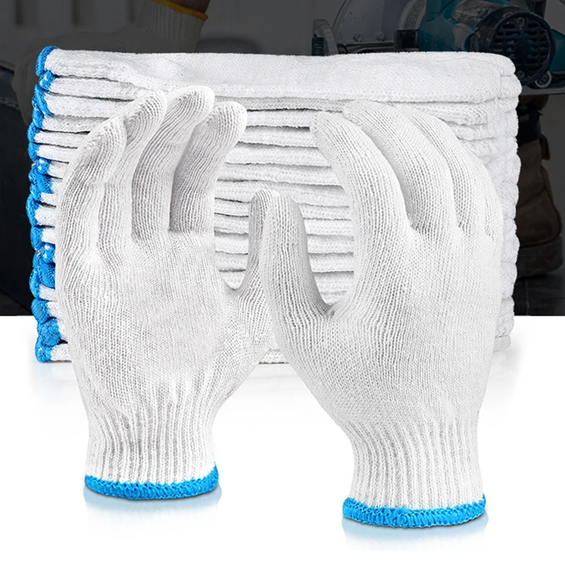 24pcs Protective Gloves Cotton Thread Gloves Work Thick Nylon White Yarn Wear Resistant Cotton Thread Gloves