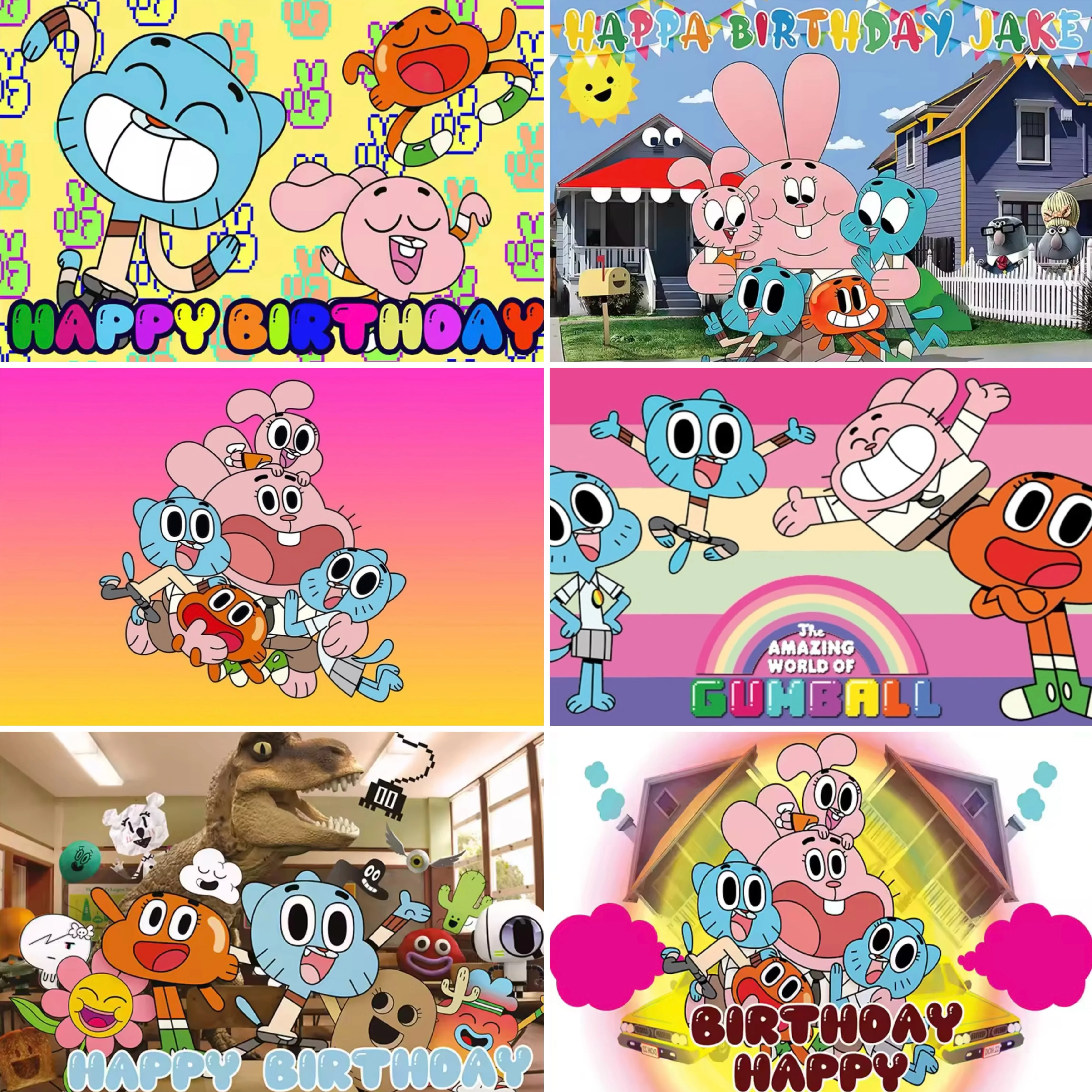 

Animated Comedy Style Gumball Decoration Backdrop Cartoon Pet Cat Rabbit Banner Birthday Party Decoration Gift Baby Baptism