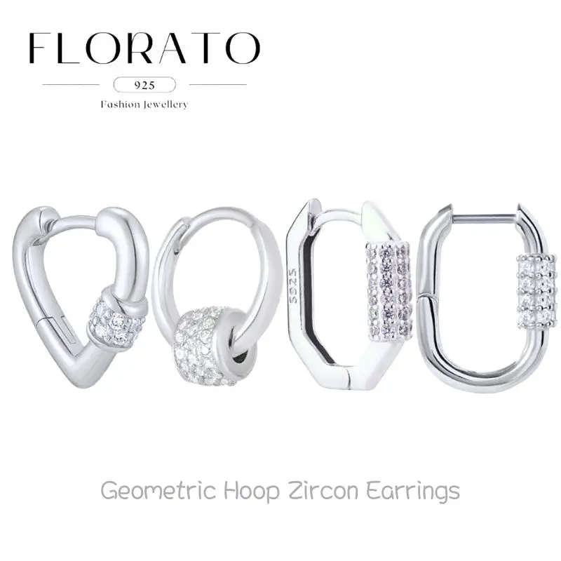 925 Silver Needle Geometric Hoop Zircon Earrings Personalized Heart-shaped Micro-set Simple Ear Buttons Fashion Party Jewelry