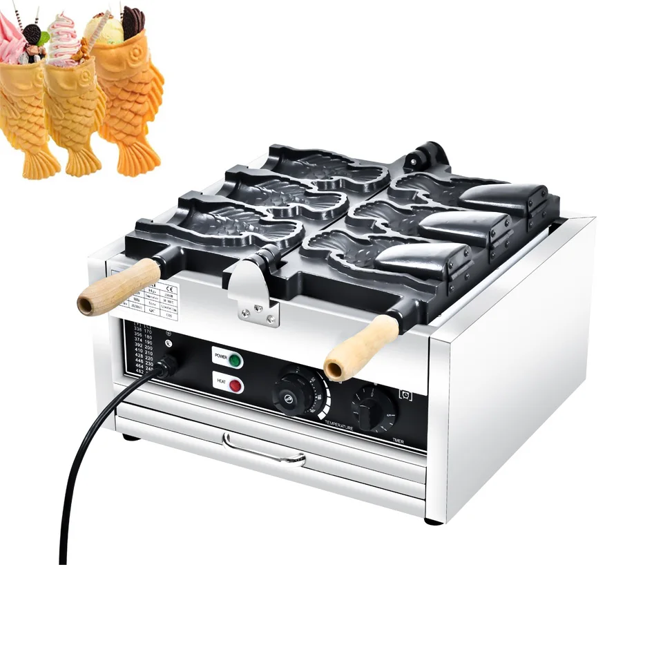 

Electric 3pcsTaiyaki Fish Waffle Maker Iron Taiyaki Machine Commercial Ice Cream Stuffed Waffle Maker With Flip Non-stick Plate